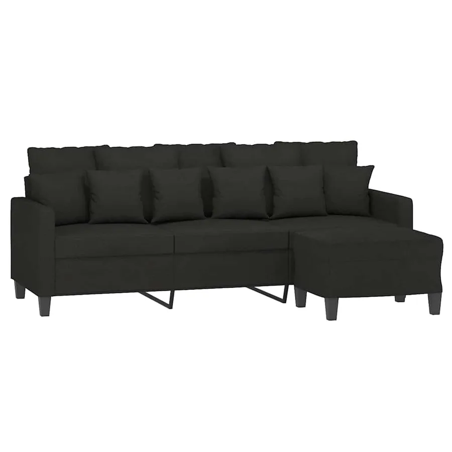 Canapé à 3 places avec repose-pieds Noir 180 cm Tissu - 3