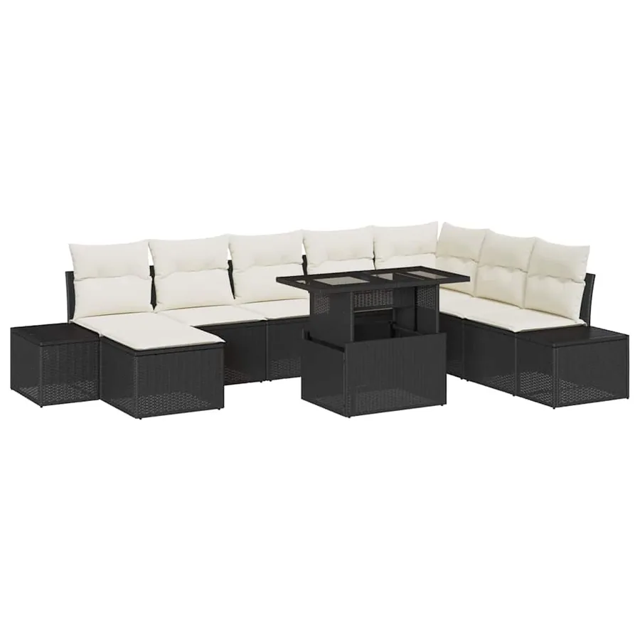 Ensemble de canapé de jardin 9 pcs Noir Poly rotin - 2