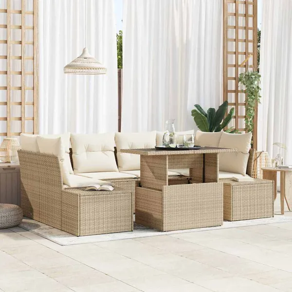 Ensemble de canapé de jardin avec coussin 7 pcs Beige et crème