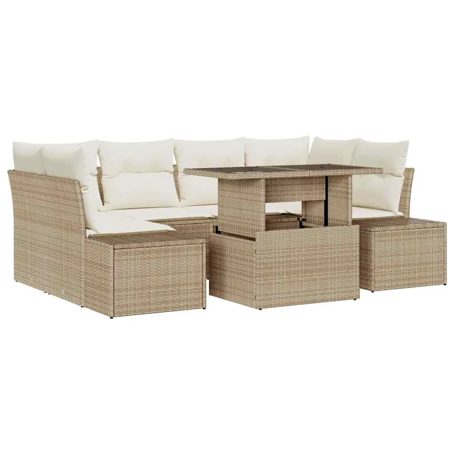 Ensemble de canapé de jardin avec coussin 7 pcs Beige et crème - 2