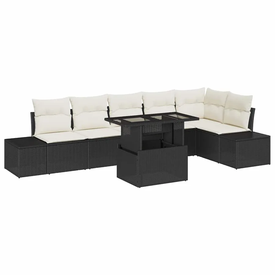 Ensemble de canapé de jardin avec coussin 7 pcs Noir polyrotin - 2