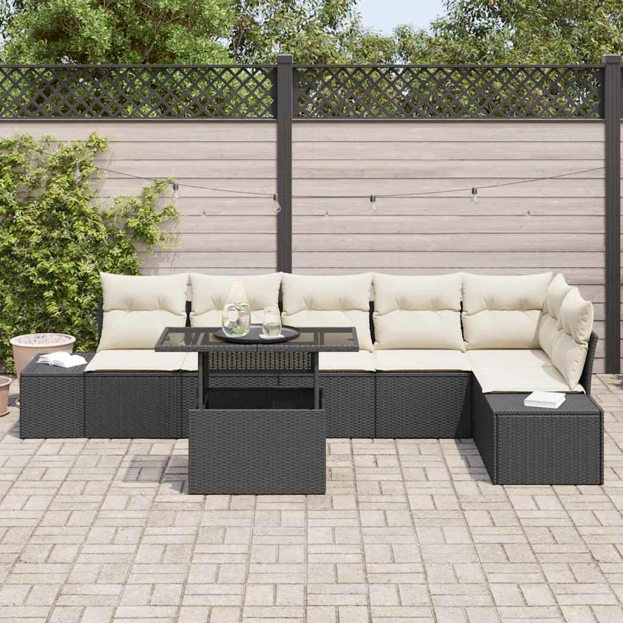 Ensemble de canapé de jardin avec coussin 7 pcs Noir polyrotin - 3