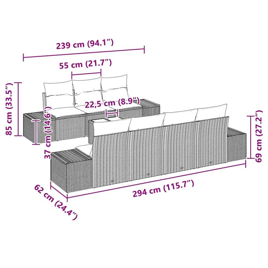 Ensemble de canapé de jardin avec coussin 8 pcs Gris polyrotin - 11