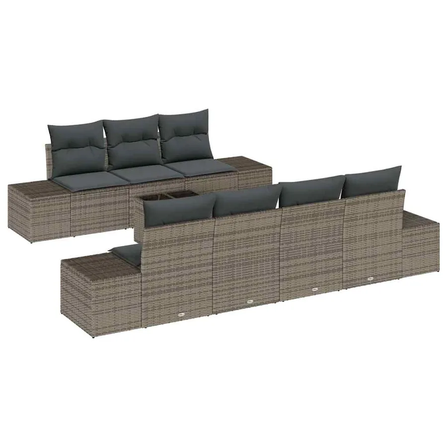 Ensemble de canapé de jardin avec coussin 8 pcs Gris polyrotin - 2