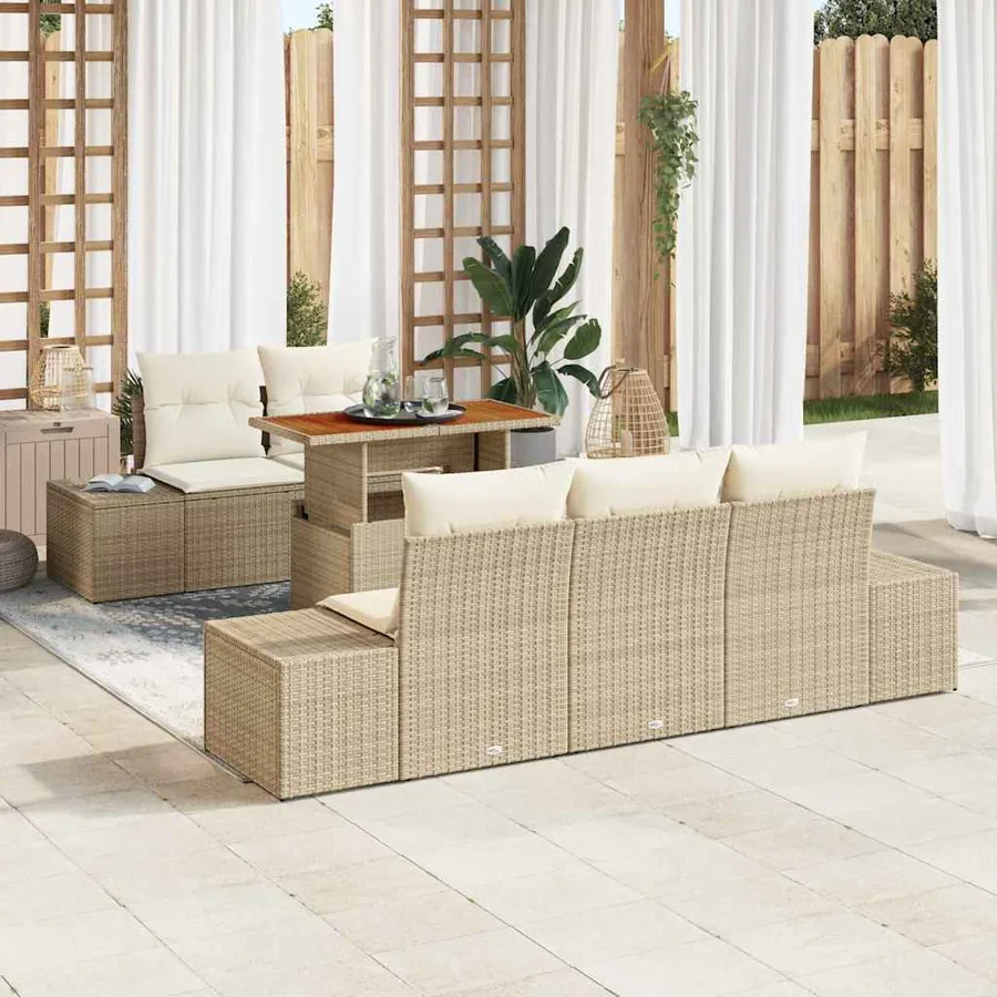 Ensemble de canapé de jardin 6 pcs Beige Poly rotin