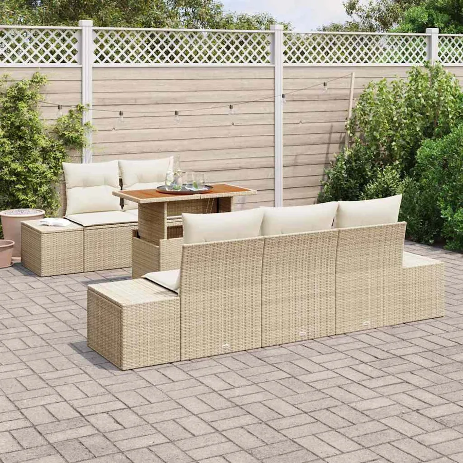 Ensemble de canapé de jardin 6 pcs Beige Poly rotin - 3