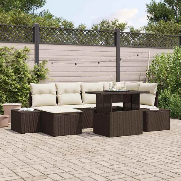 Ensemble de canapé de jardin 7 pcs Marron Poly rotin