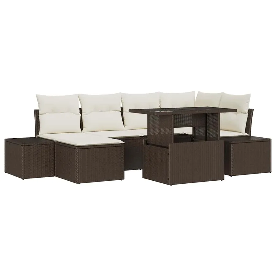 Ensemble de canapé de jardin 7 pcs Marron Poly rotin - 2