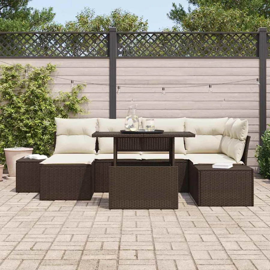 Ensemble de canapé de jardin 7 pcs Marron Poly rotin - 3