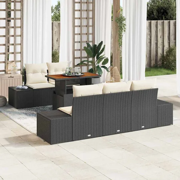 Ensemble de canapé de jardin 6 pcs Noir Poly rotin