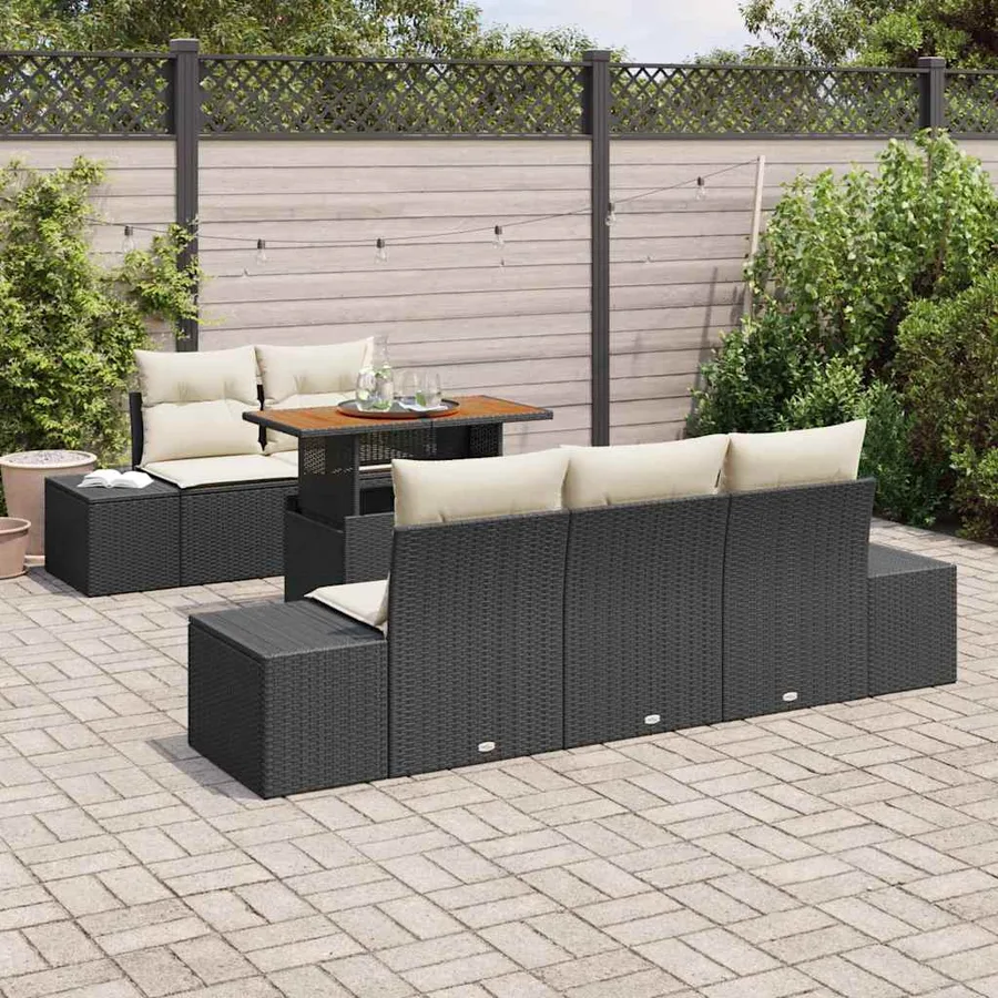 Ensemble de canapé de jardin 6 pcs Noir Poly rotin - 3