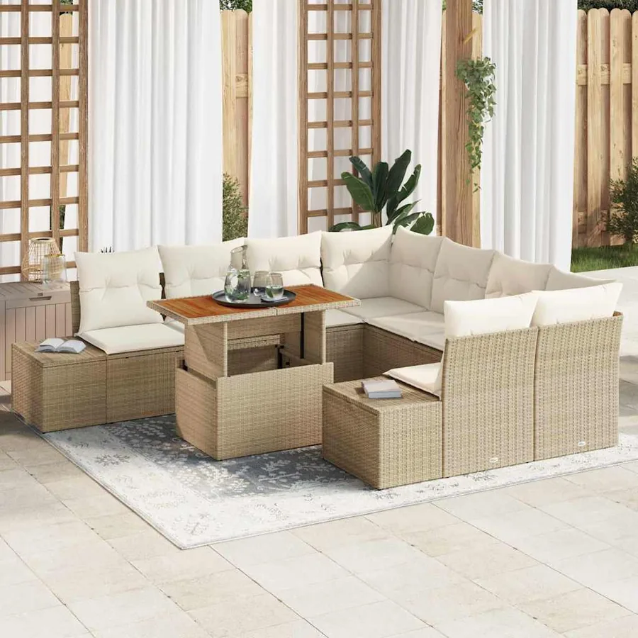 Ensemble de canapé de jardin 9 pcs Beige Poly rotin