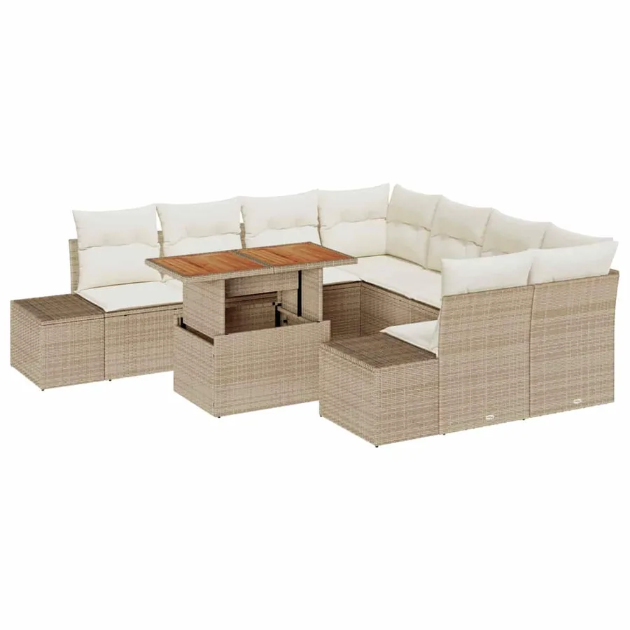 Ensemble de canapé de jardin 9 pcs Beige Poly rotin - 2