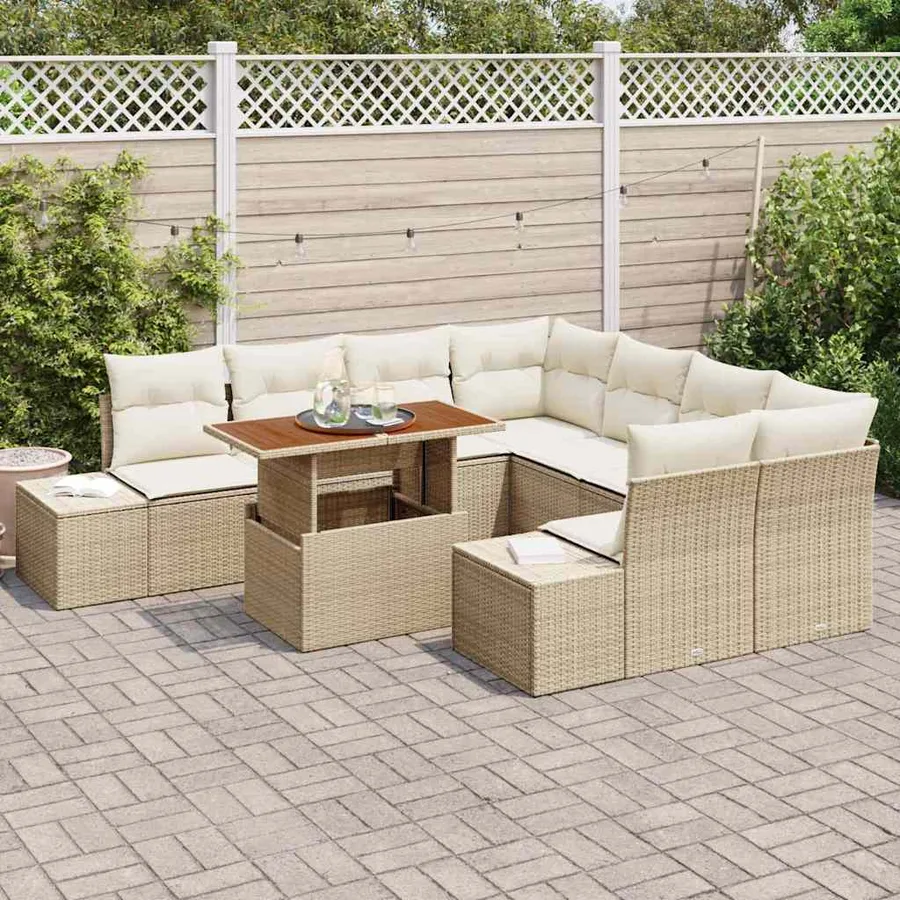 Ensemble de canapé de jardin 9 pcs Beige Poly rotin - 3