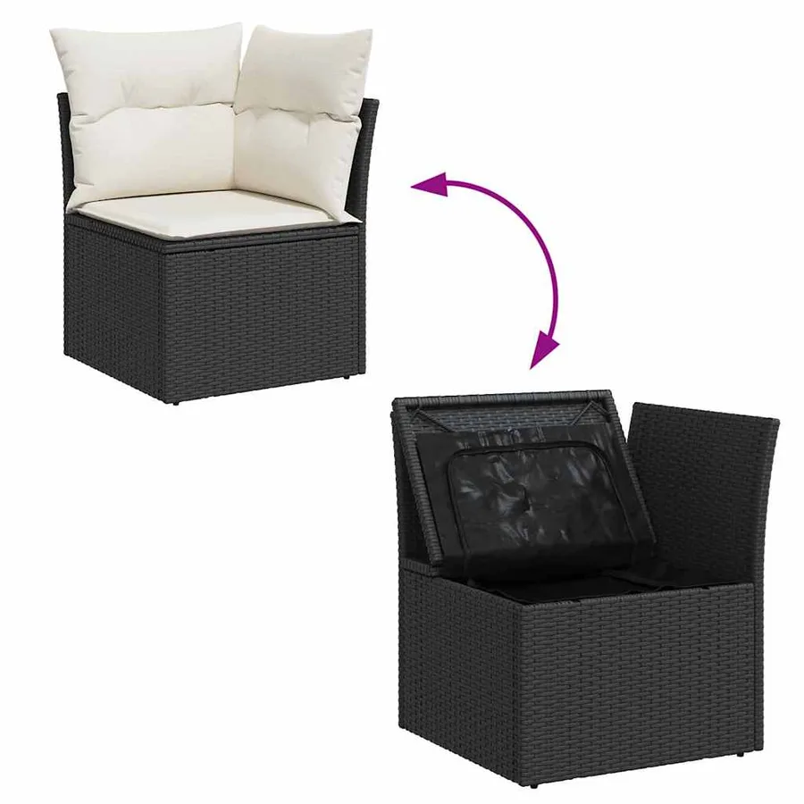 Ensemble de canapé de jardin 7 pcs Noir Poly rotin - 14