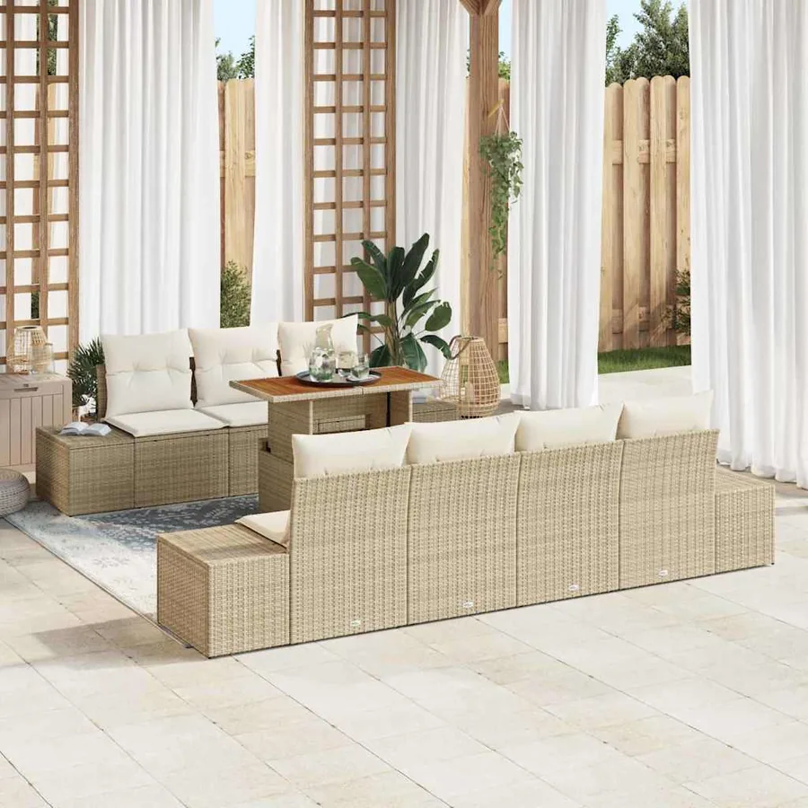 Ensemble de canapé de jardin 8 pcs Beige Poly rotin