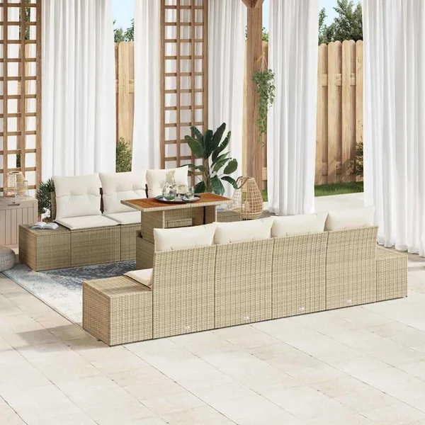 Ensemble de canapé de jardin 8 pcs Beige Poly rotin