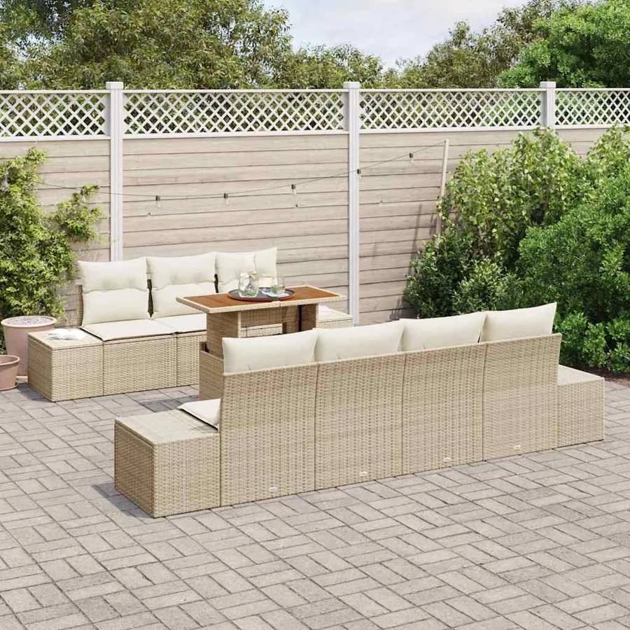 Ensemble de canapé de jardin 8 pcs Beige Poly rotin - 3