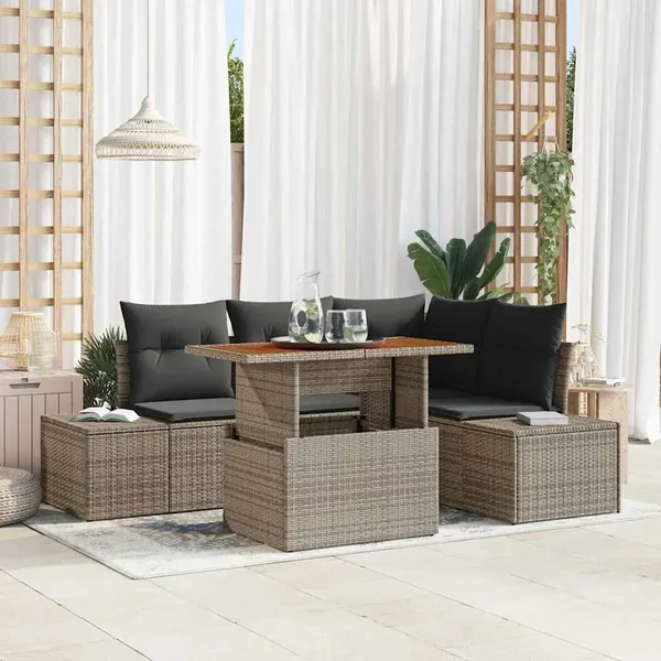 Ensemble de canapé de jardin 5 pcs Gris Poly rotin