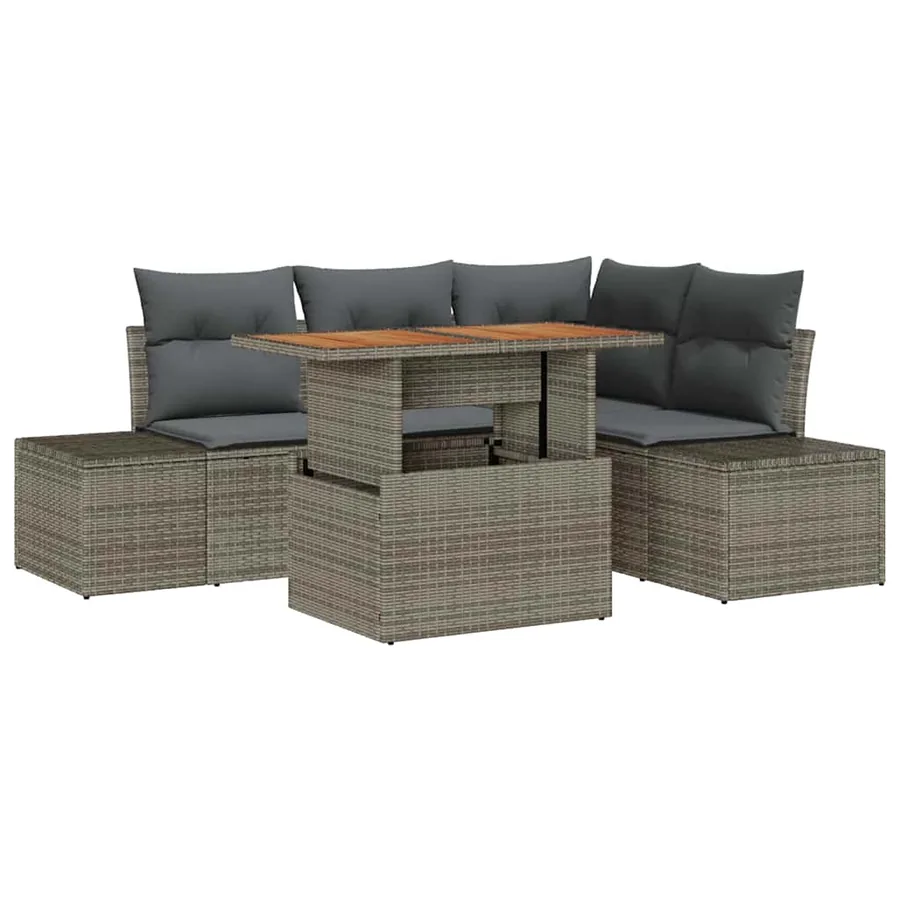 Ensemble de canapé de jardin 5 pcs Gris Poly rotin - 2