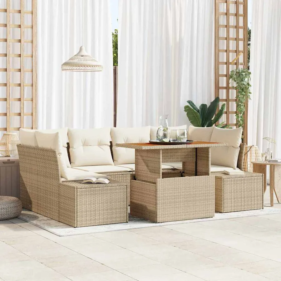 Ensemble de canapé de jardin 7 pcs Beige Poly rotin