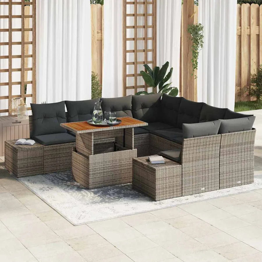 Ensemble de canapé de jardin 9 pcs Gris Poly rotin