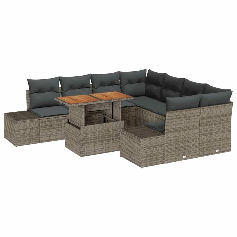 Ensemble de canapé de jardin 9 pcs Gris Poly rotin - 2