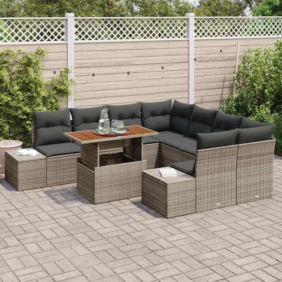Ensemble de canapé de jardin 9 pcs Gris Poly rotin - 3