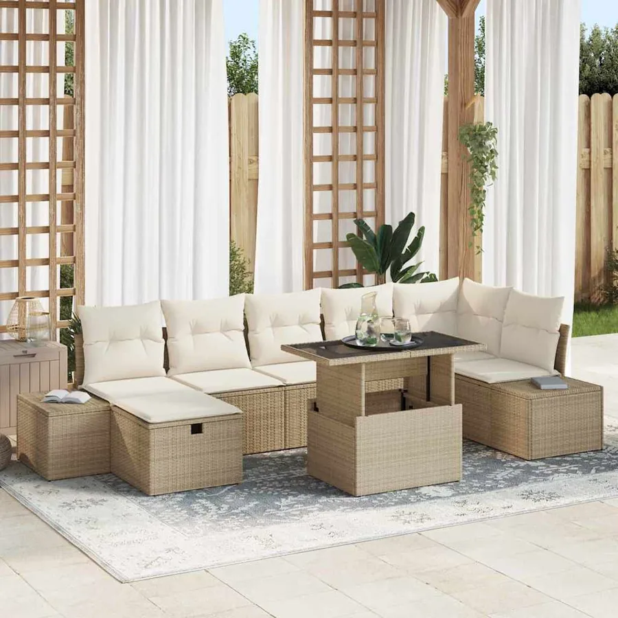Ensemble de canapé de jardin 8 pcs Beige polyrotin