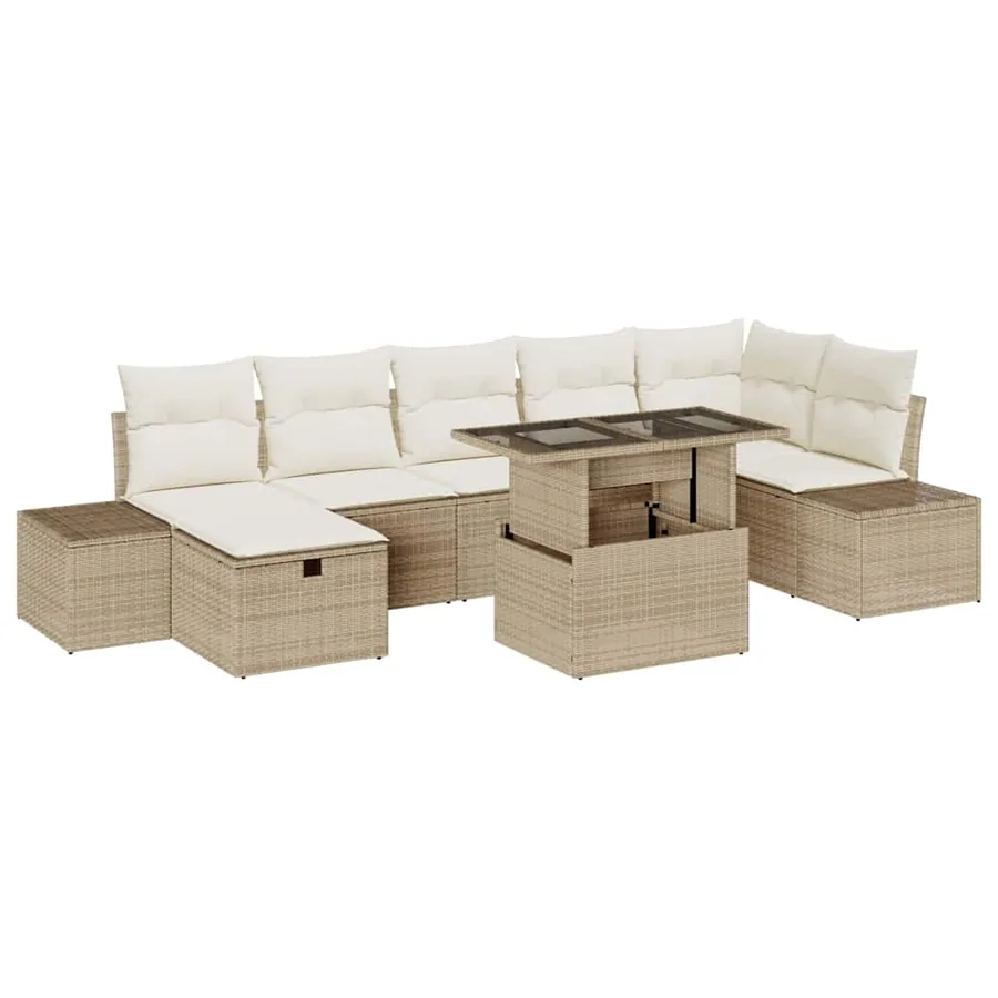 Ensemble de canapé de jardin 8 pcs Beige polyrotin - 2