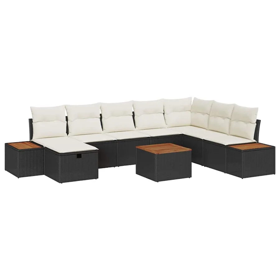 Ensemble de canapé de jardin avec coussin 9 pcs Noir polyrotin - 2