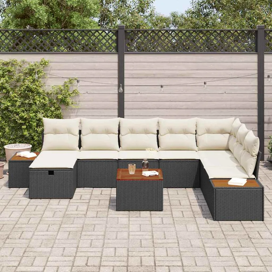 Ensemble de canapé de jardin avec coussin 9 pcs Noir polyrotin - 3