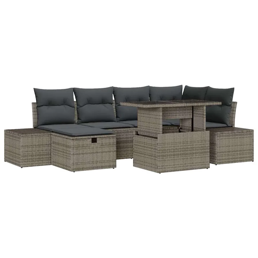Ensemble de canapé de jardin 7 pcs Gris polyrotin - 2