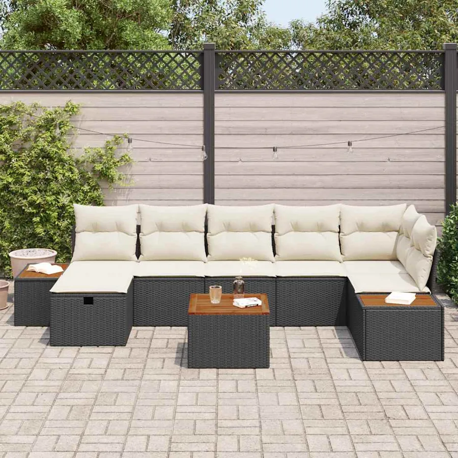 Ensemble de canapé de jardin avec coussin 8 pcs Noir polyrotin - 3