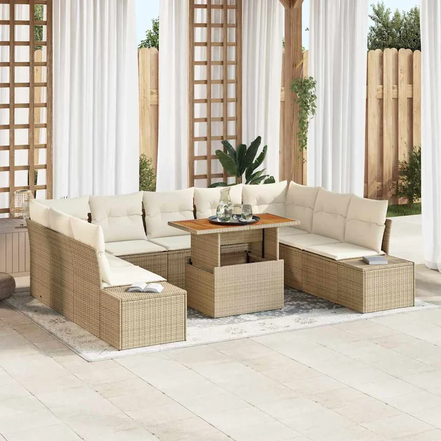 Ensemble de canapé de jardin 10 pcs Beige Poly rotin