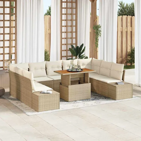 Ensemble de canapé de jardin 10 pcs Beige Poly rotin
