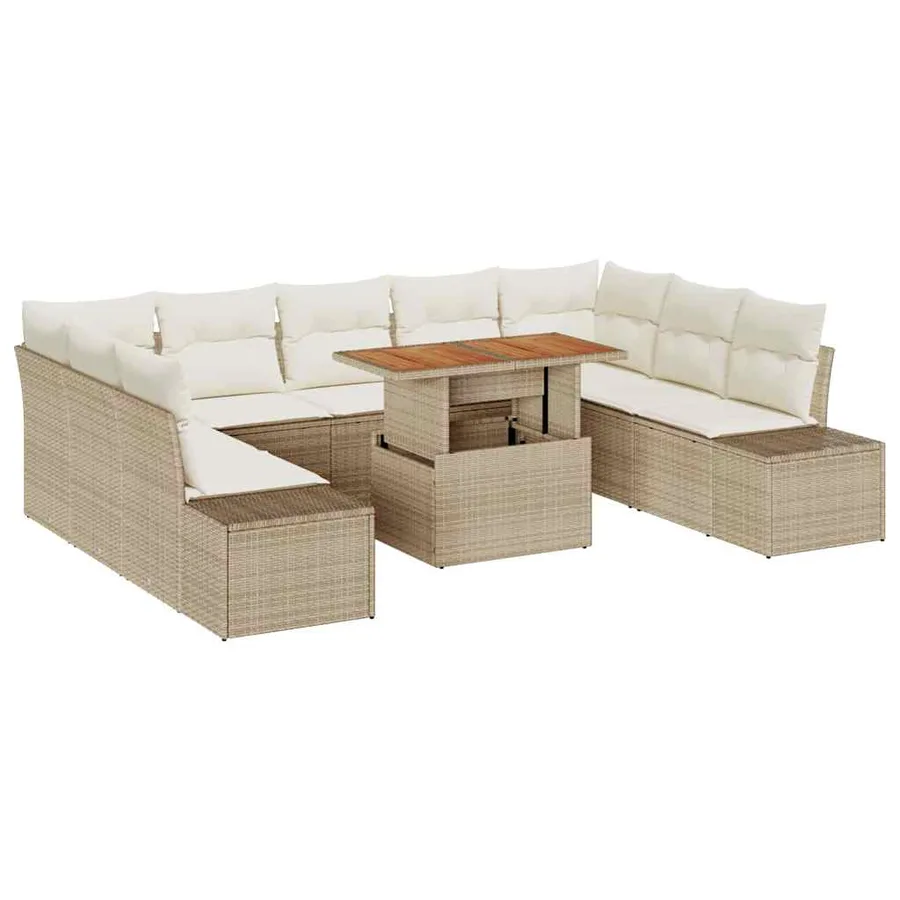 Ensemble de canapé de jardin 10 pcs Beige Poly rotin - 2