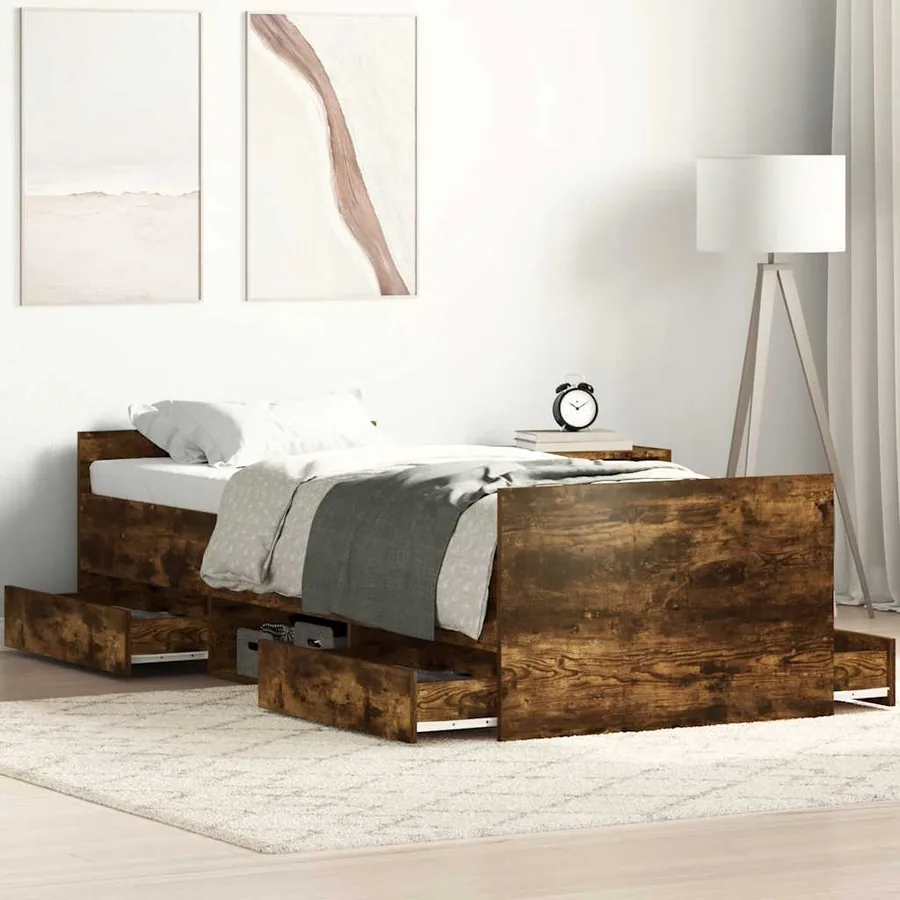 Cadre de lit sans matelas chêne fumé 75x190 cm