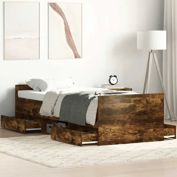 Cadre de lit sans matelas chêne fumé 75x190 cm