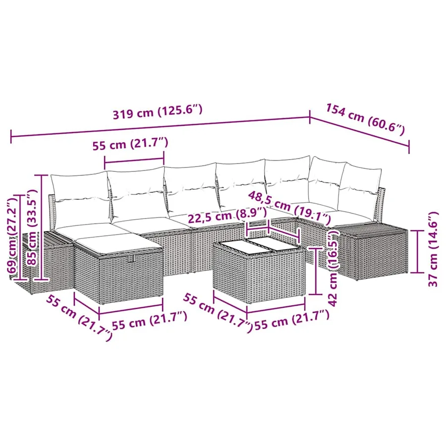 Ensemble de Canapés avec coussin 7 pcs polyrotin - 15
