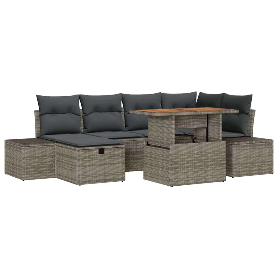 Ensemble de canapé de jardin 7 pcs Gris polyrotin - 2