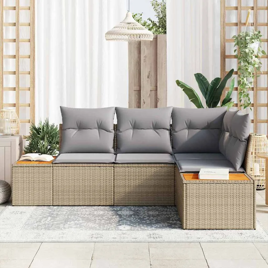Ensemble de canapé de jardin 5 pcs Gris clair Poly rotin - 3