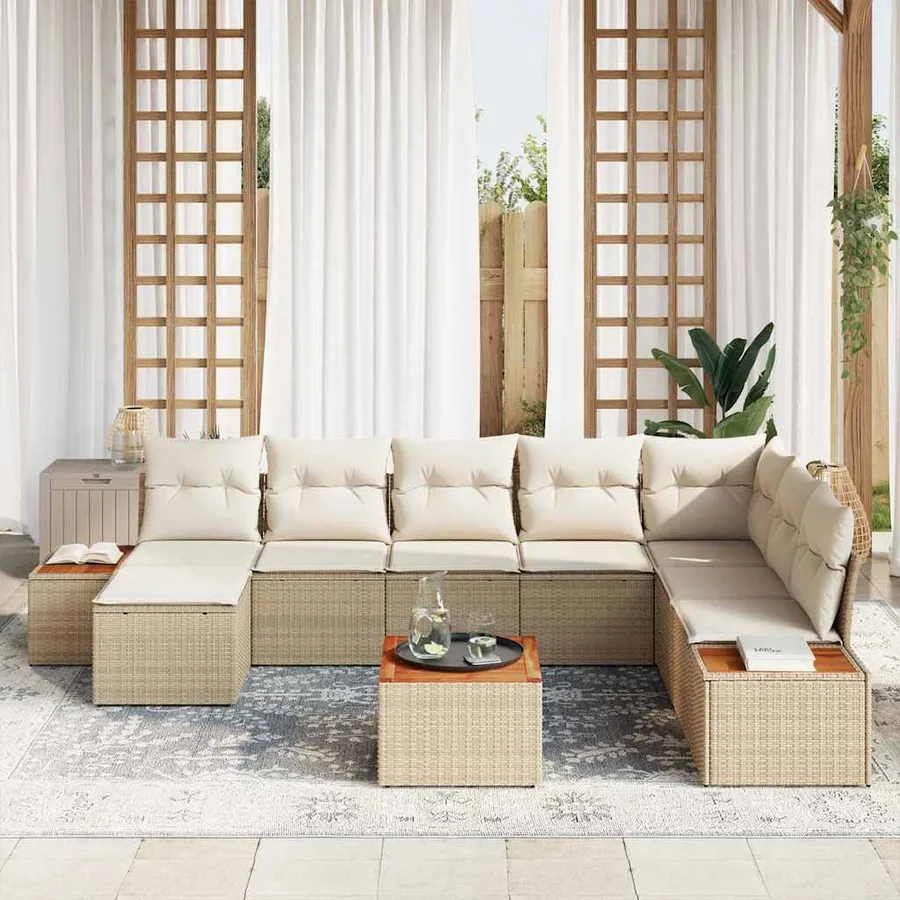 Ensemble de canapé de jardin 9 pcs Beige Poly rotin - 3
