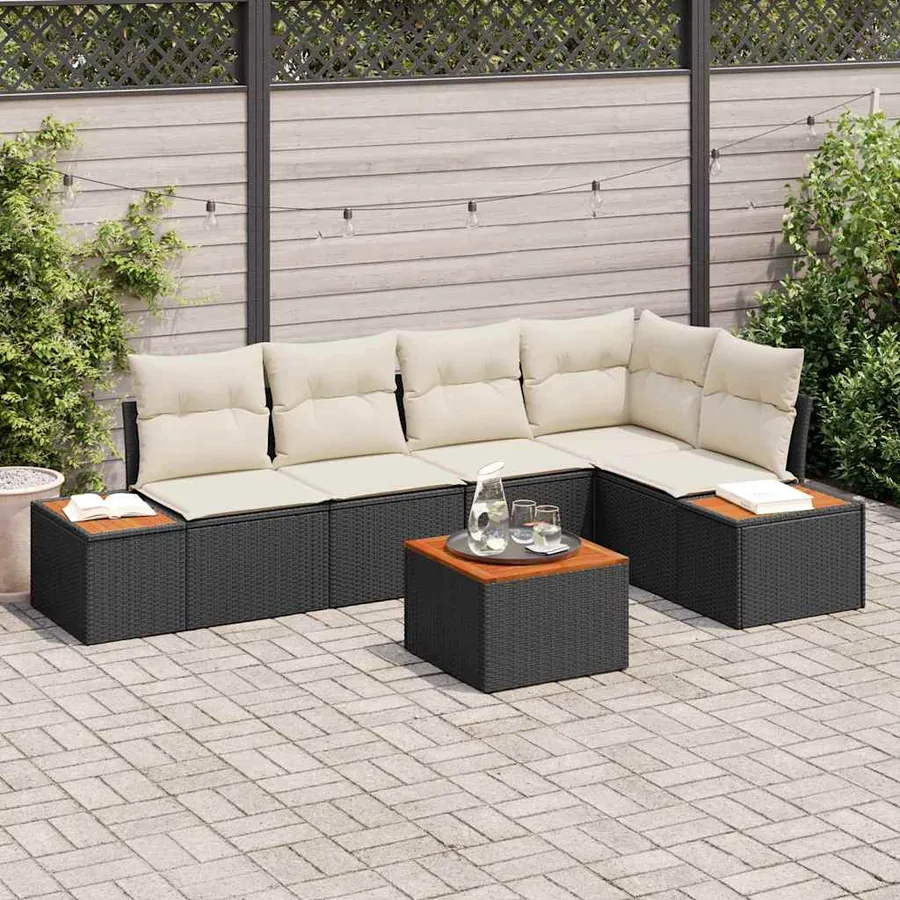 Ensemble de canapé de jardin avec coussin 6 pcs Noir Poly rotin