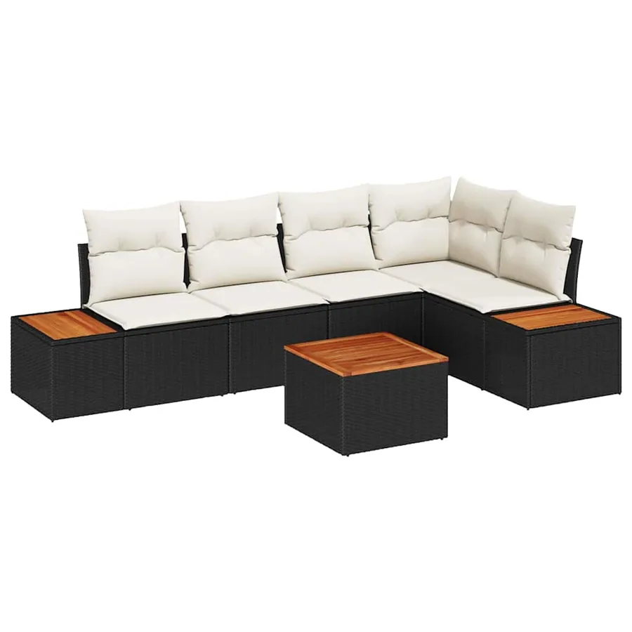 Ensemble de canapé de jardin avec coussin 6 pcs Noir Poly rotin - 2