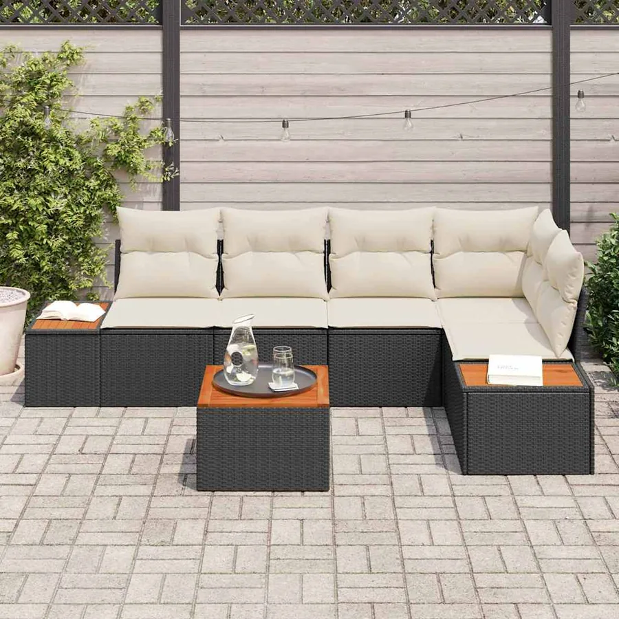 Ensemble de canapé de jardin avec coussin 6 pcs Noir Poly rotin - 3