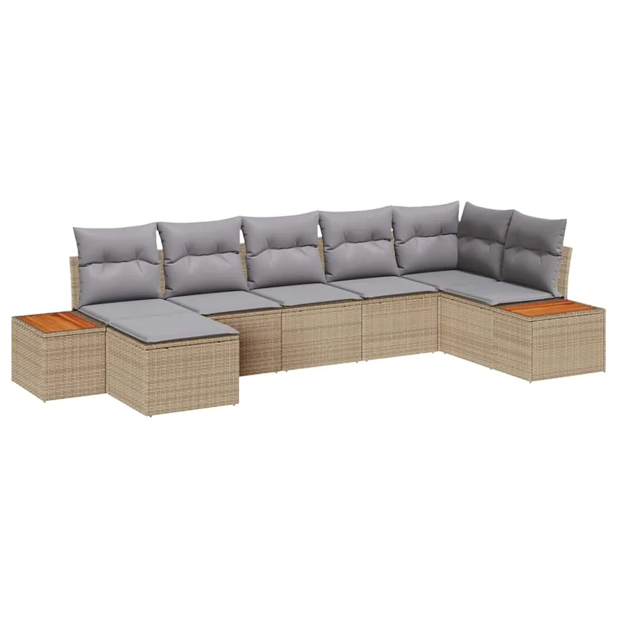 Ensemble de canapé de jardin avec coussin 7 pcs Beige polyrotin - 2