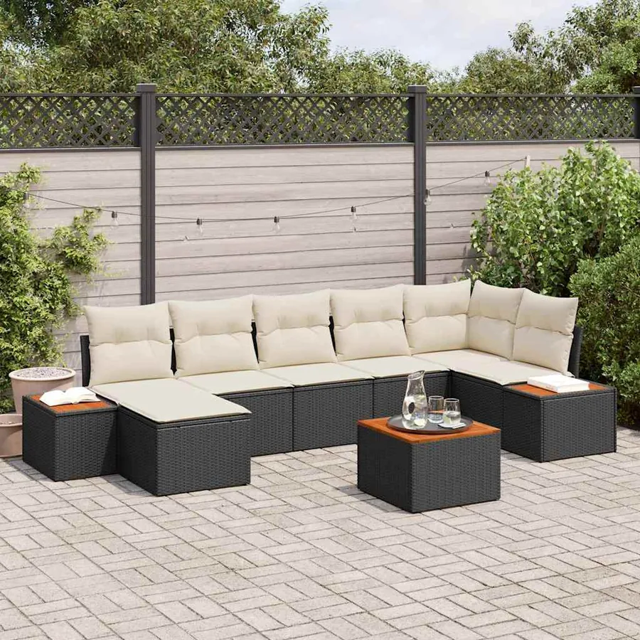 Ensemble de canapé de jardin avec coussin 8 pcs Noir Poly rotin