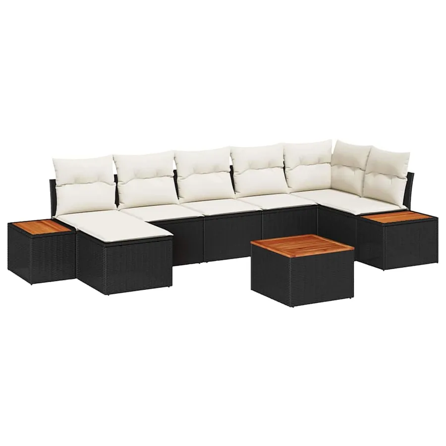 Ensemble de canapé de jardin avec coussin 8 pcs Noir Poly rotin - 2