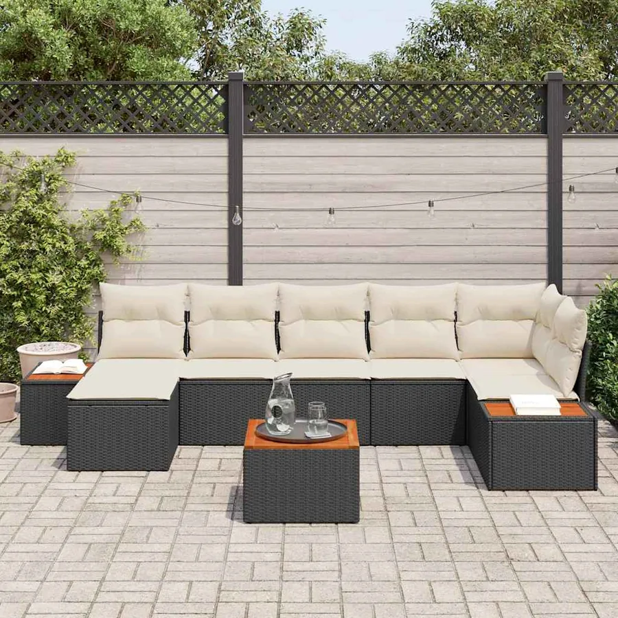 Ensemble de canapé de jardin avec coussin 8 pcs Noir Poly rotin - 3